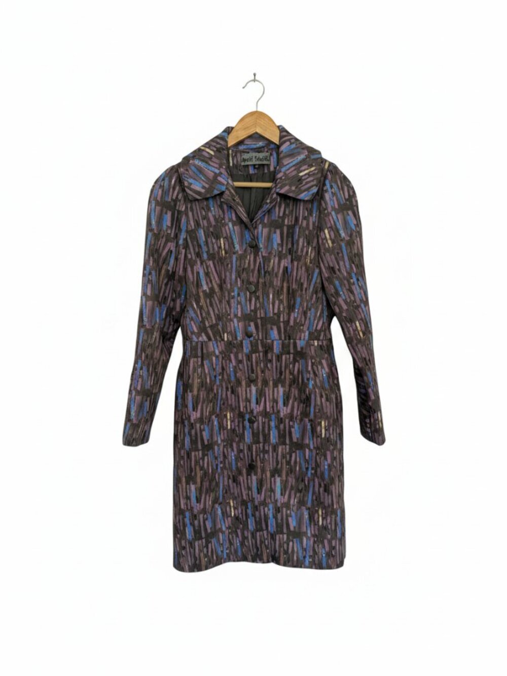 Anu Raina Purple Abstract Geometric Statement Collar Trench Coat S